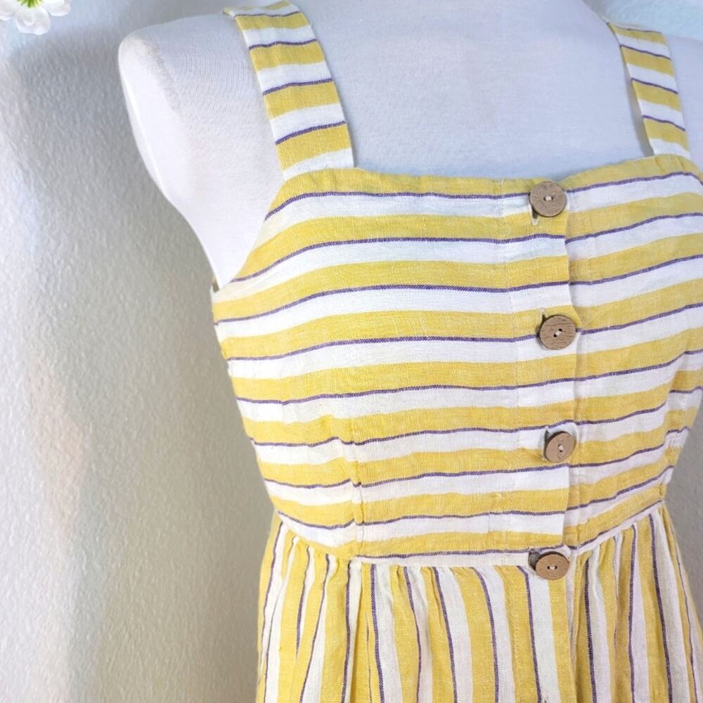 RACHEL ZOE Yellow Ivory Striped Linen Button Front Midi Dress Breezy Summer - Picture 6 of 14